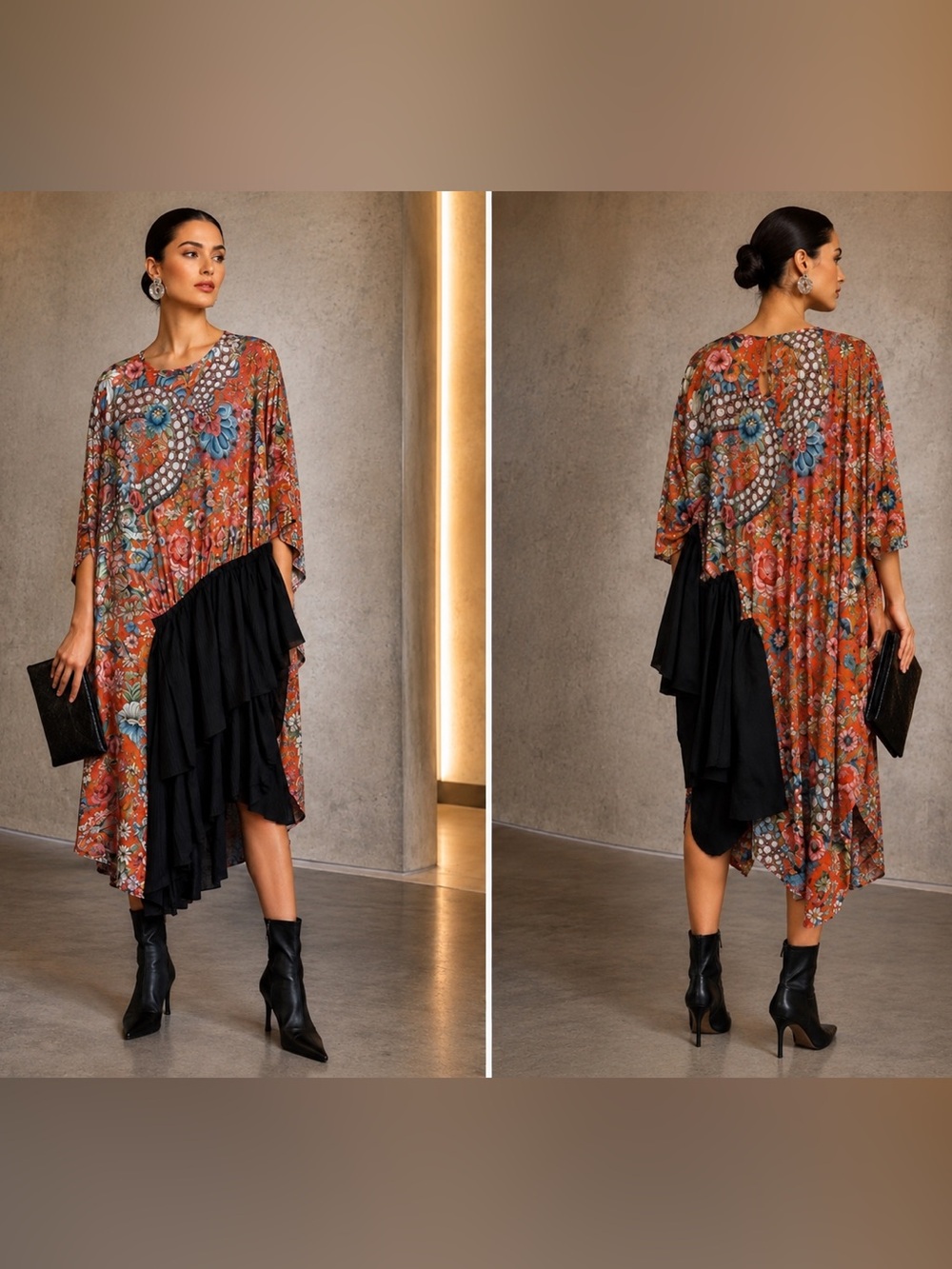 Junya Watanabe Comme des Garçons Asymmetric Floral Layered Dress - Size Medium